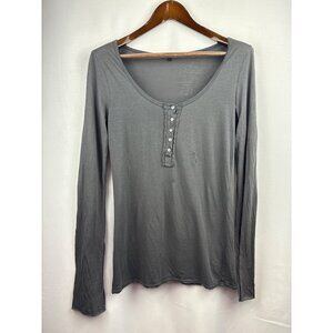 Women’s Beautiful People Large Gray Long Sleeve Henley with Three Quarter Shell